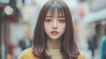 Teen Chinese Woman with Brown Straight Hair photorealistic illustration.の素材