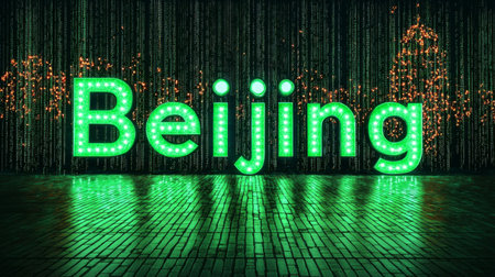 Green LED Beijing City symbol art poster.の素材