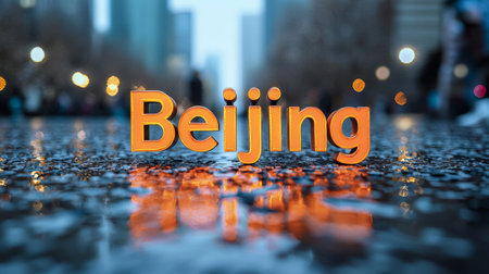 Orange Glossy Surface Beijing City symbol art poster.の素材