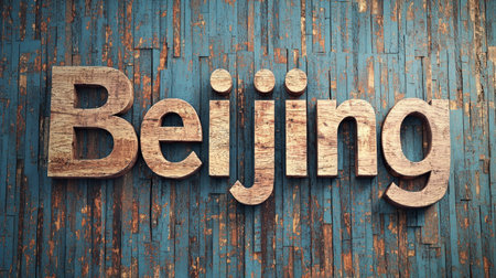 Wooden Shou Sugi Ban Beijing City symbol art poster.の素材