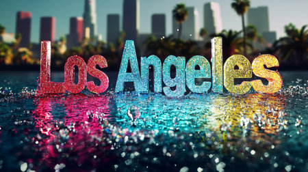 Colorful Glass Los Angeles City symbol art poster.の素材