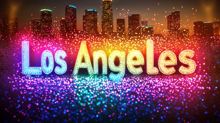 Colorful LED Los Angeles City symbol art poster.の素材