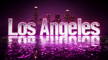 Violet Glossy Surface Los Angeles City symbol art poster.の素材