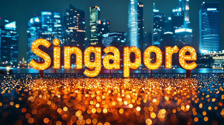 Yellow LED Singapore City symbol art poster.の素材