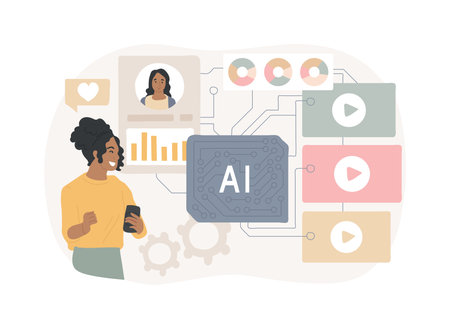 AI-Enhanced Content Recommendation abstract concept vector illustration.のイラスト素材