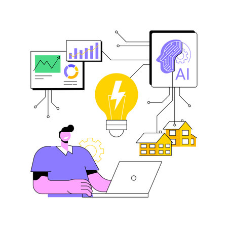 AI-Powered Energy Consumption Analysis abstract concept vector illustration.のイラスト素材
