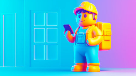 AI in Logistics Plastic-like 3D cartoon style illustration.の素材