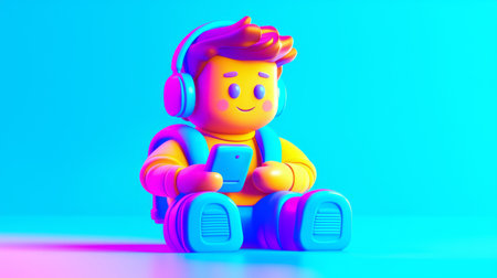 AI Music Recommendation Algorithms Plastic-like 3D cartoon style illustration.の素材