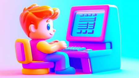 Online Blogging and Content Creation Plastic-like 3D cartoon style illustration.の素材