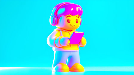 Online Music Streaming Plastic-like 3D cartoon style illustration.の素材