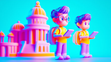 Internet-based Virtual Tour Plastic-like 3D cartoon style illustration.の素材