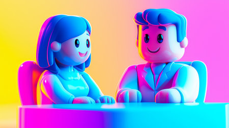Engaging in Consultative Selling Plastic-like 3D cartoon style illustration.の素材