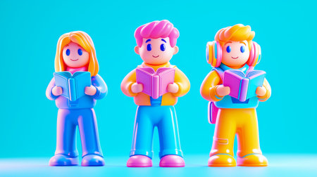 Social Media Book Recommendations Plastic-like 3D cartoon style illustration.の素材