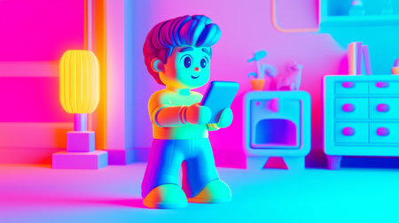 Smart Home Lighting Control Plastic-like 3D cartoon style illustration.の素材