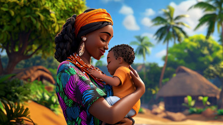 Woman Holding a Baby Realistic 3D cartoon style illustration.の素材