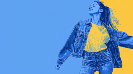 Teen Girl Practicing Dance Pop art aesthetics illustration.の素材