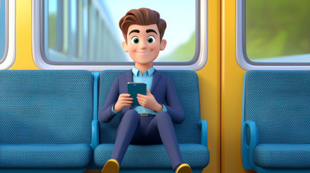 Man Commuting to Work A vibrant, modern 3D cartoon illustration.の素材