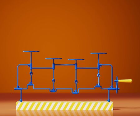 Cosmetic background for product presentation. Blue metal display tray with wire straight mechanical...