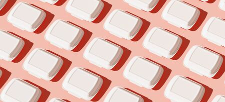 Minimal composition for fast food concept. Paper food packaging on pink background. 3d rendering illustration.の写真素材