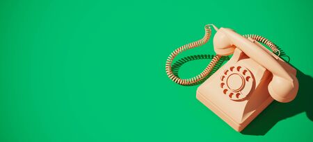 Minimal composition for communication concept. Vintage  rotary telephone on green background. 3d rendering illustration.の写真素材