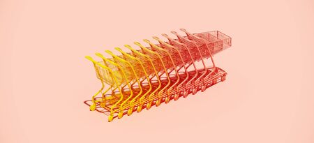 Minimal composition for shopping and supermarket concept. Gradient Yellow and pink shopping cart...