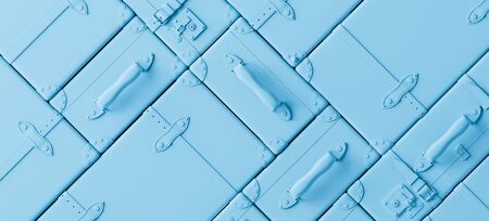 Minimal composition for travel journey concept. Pattern design made with blue suitcase . 3d...