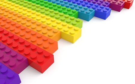 Colored toy bricks on white backgroundの写真素材