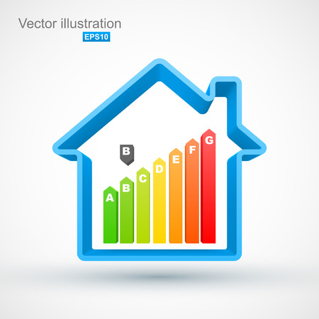 Blue house outline with energy efficiency ratingのイラスト素材