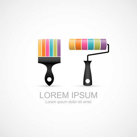 Colorful paint brush and paint roller icons