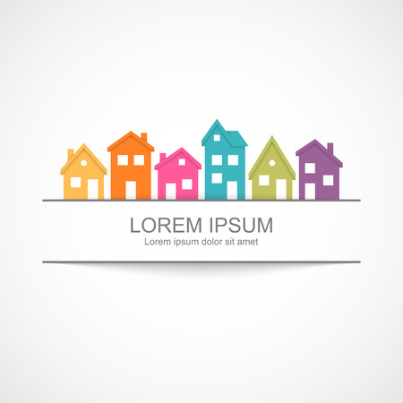 Suburban homes icon with bannerのイラスト素材