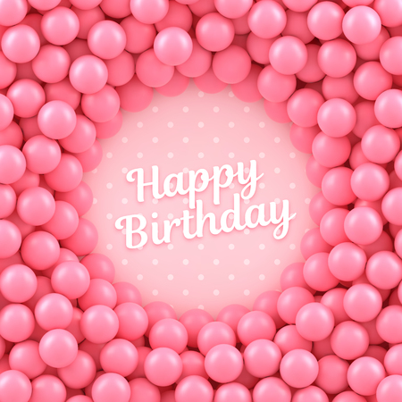 Pink candy balls background with Happy Birthdayのイラスト素材