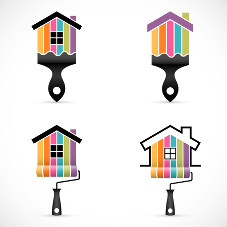 Set of houses renovation icons. Painting services iconsのイラスト素材