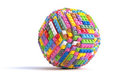 Colored toy bricks in form of sphere isolated on white background. 3d rendering