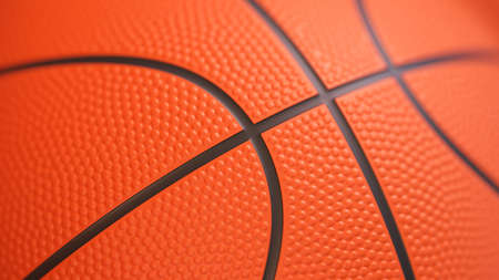 Basketball ball background. Close up of orange basketball ball with realistic dimple texture. Depth of field. 3d renderingの写真素材