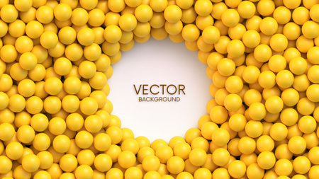 Lot of yellow balls with round place for your content. Realistic vector backgroundのイラスト素材