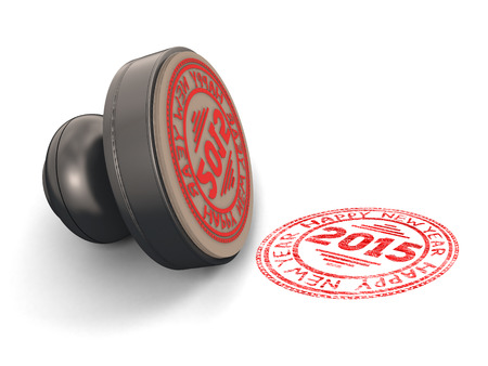 Stamp rubber with the text Happy new year 2015 isolated on white background. 3d render image.の写真素材