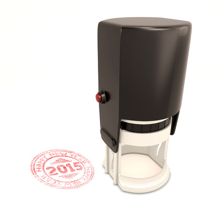 Stamp with the text \"Happy new year 2015\" isolated on white bacground. 3d render image.の写真素材