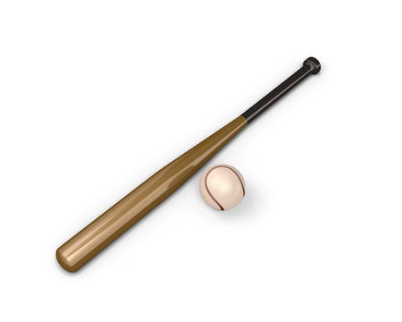 Baseball ball and bat isolated on white background.
