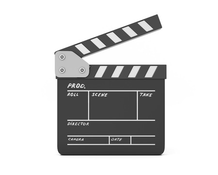 Open clapboard isolated on white background. Film movie clapper.の写真素材