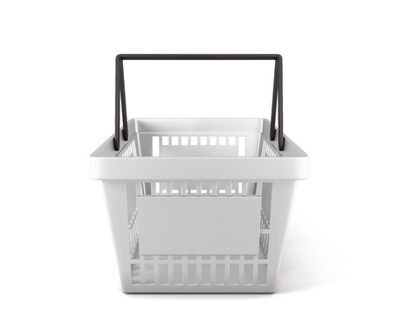 Empty white plastic shopping basket clipping path. 3d illustration.の写真素材