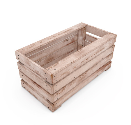 Old wooden box isolated on white background. 3d illustration.の写真素材