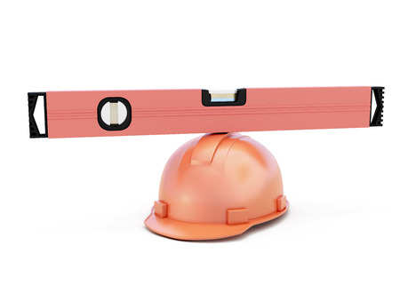 Conceptual image of a construction level on a helmet. 3d illustration.