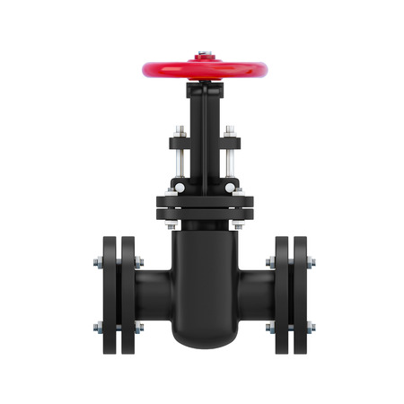 Black pipeline element with the valve isolated on white background. 3d illustration.の写真素材