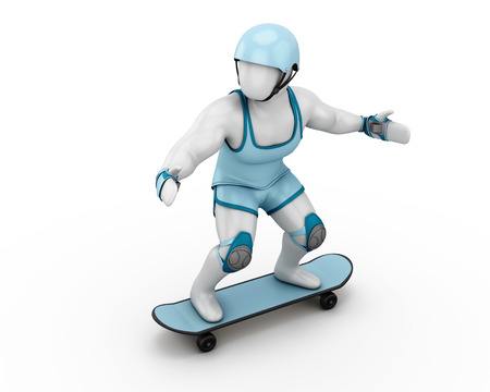 White man of skateboard with riot gear on a white background. 3d illustration.の写真素材