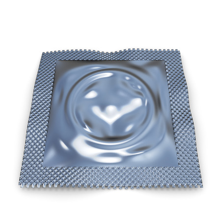 Packing for a condom isolated on white background. 3d illustration.の写真素材