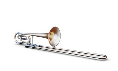 Trombone isolated on white background. 3d render image. Music instrument.の写真素材