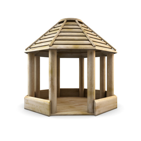 Wooden arbour isolated on white background. 3d illustration. wooden gazebo.の写真素材