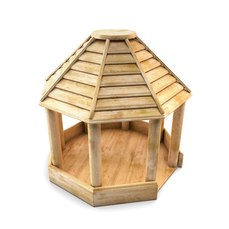 Garden wooden arbor for rest isolated on white background. 3d illustration.の写真素材