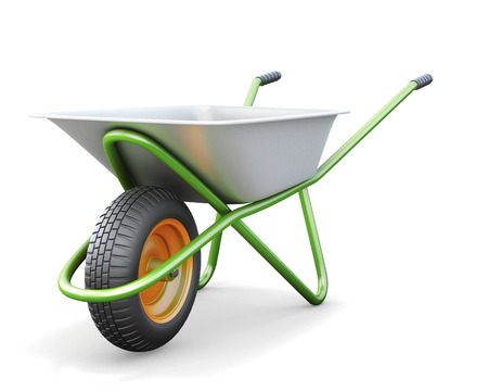 Wheelbarrow isolated on white background. 3d illustration.の写真素材