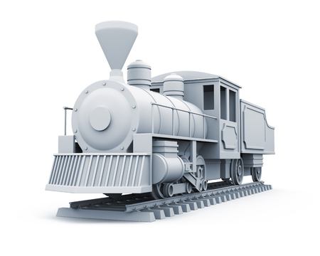 3D model of old steam locomotive isolated on white background.